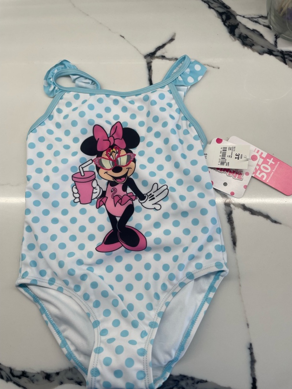 Disney Minnie Mouse Polka Dot Swimsuit - Light Blue & Pink